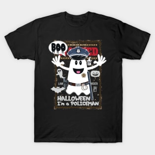 BOO Policeman dressed as a GHOST - cute Halloween T-Shirt